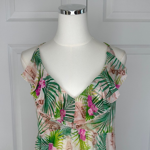Betsey Johnson Tropical Green Pink Hi-Low Racerback Swim Cover-up Dress Size L - Picture 4 of 15